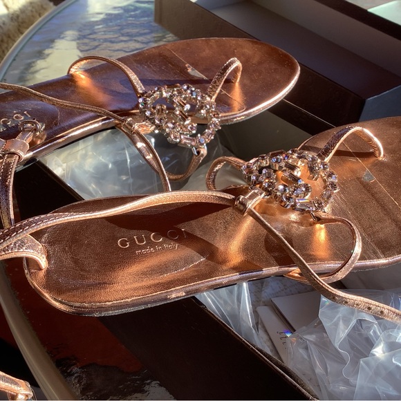 Gucci Swarovski Crystal Leather Sandals - Picture 1 of 11